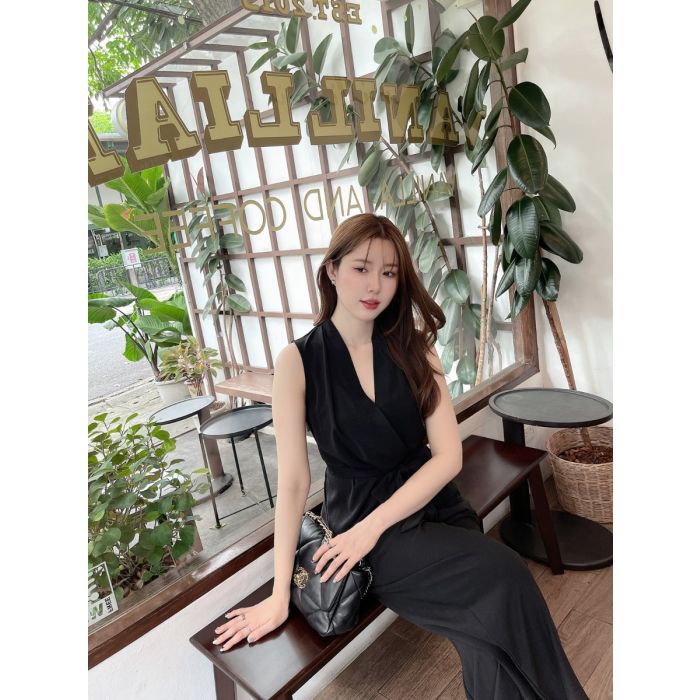 AUDREY TIE WAIST TOP & PANTS SET-BLACK