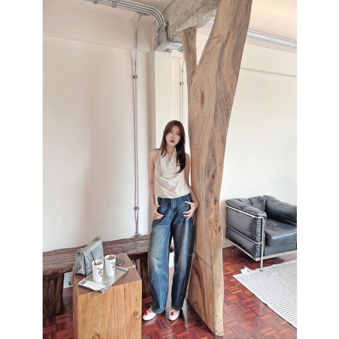 INDIGO BARREL DENIM PANTS-NAVY-S