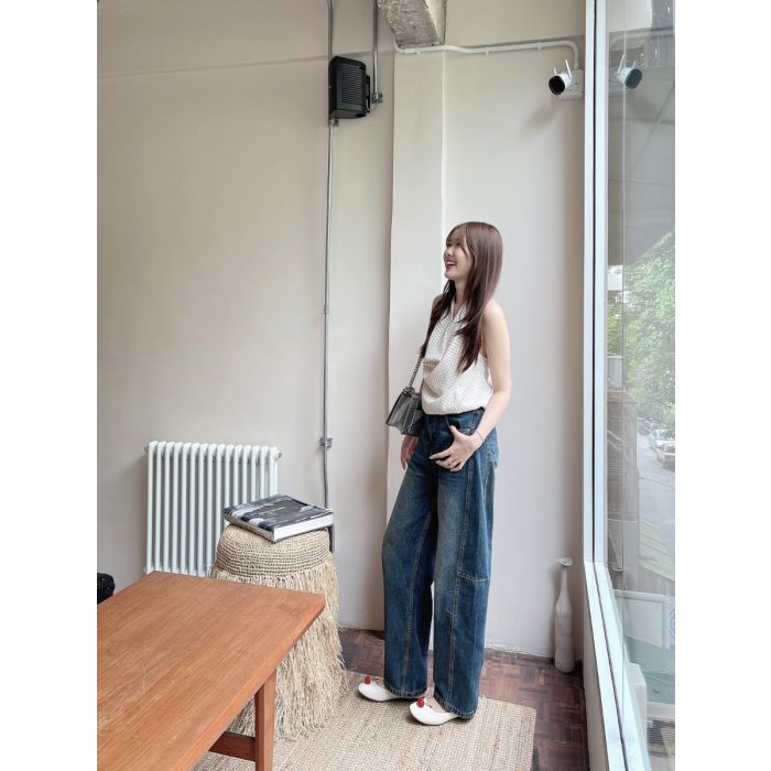 INDIGO BARREL DENIM PANTS-NAVY-XL