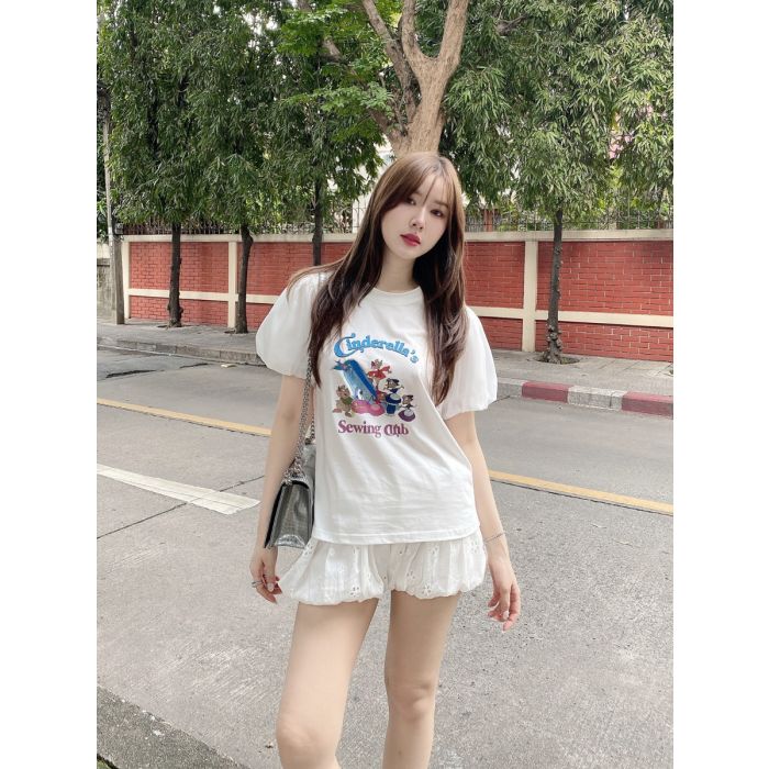 CINDERELLA DREAMY PUFF JERSEY TOP-WHITE