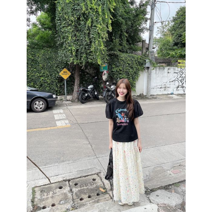 CINDERELLA DREAMY PUFF JERSEY TOP-BLACK