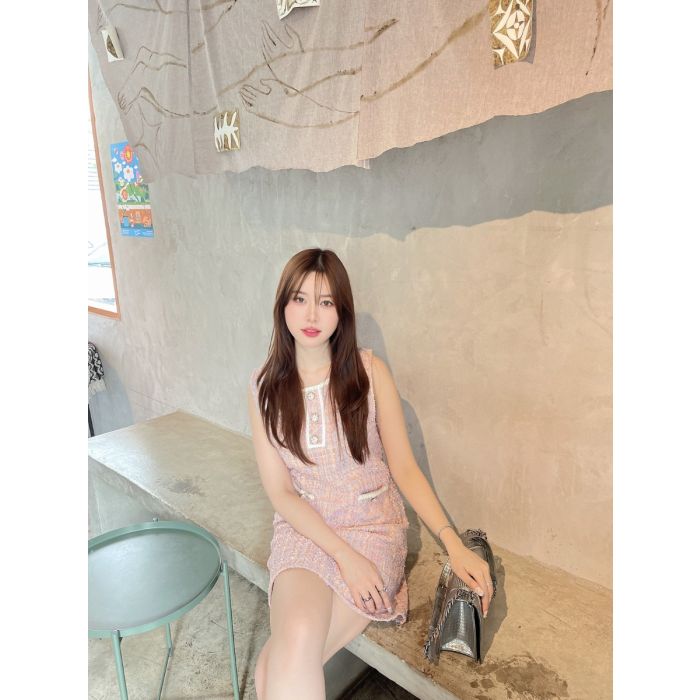 BONBON TWEED DRESS-PINK-S