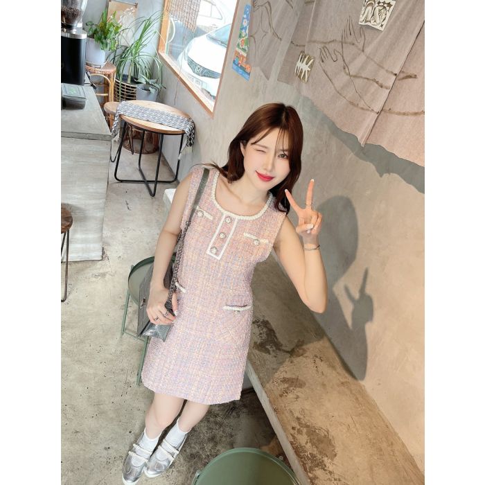 BONBON TWEED DRESS-PINK-M