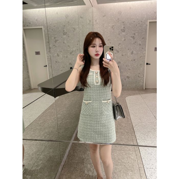 BONBON TWEED DRESS-MINT-S