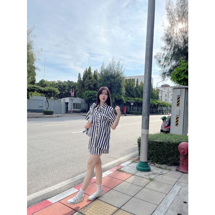 SOSHA PRINTED SHIRT & SKORTS SET-NAVY