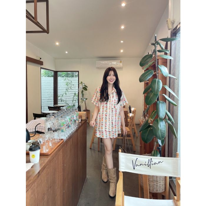 SOSHA PRINTED SHIRT & SKORTS SET-CREAM