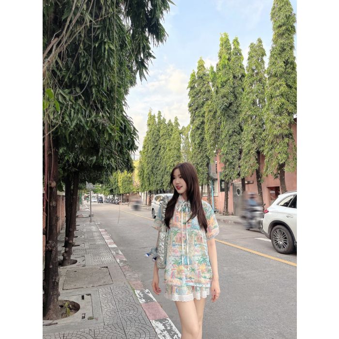 BEACH PRINT SHIRT & SKIRT SET-BLUE