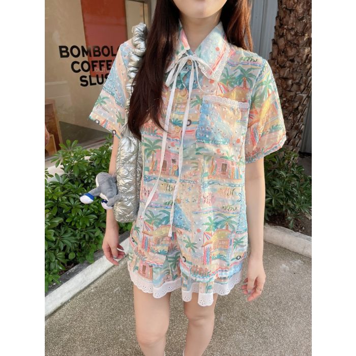BEACH PRINT SHIRT & SKIRT SET