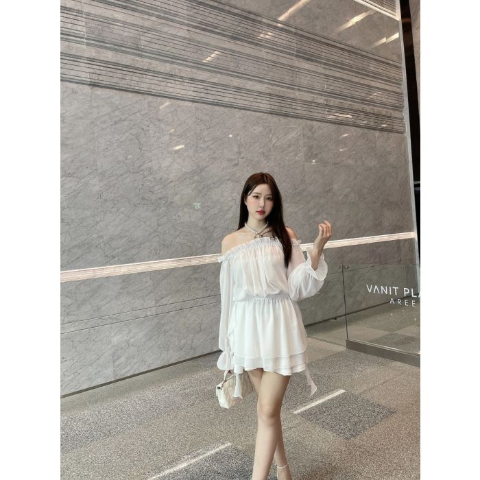 AMELIA CHIFFON OFF SHOULDER TUNIC-WHITE