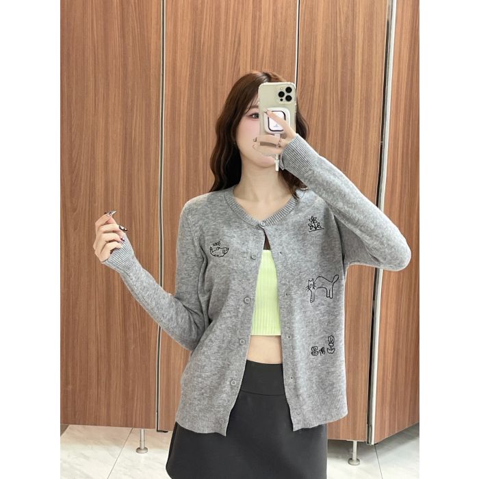 CAT AND BOY KNIT CARDIGAN-GREY