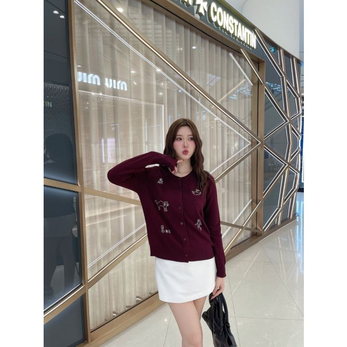 CAT AND BOY KNIT CARDIGAN-BURGUNDY