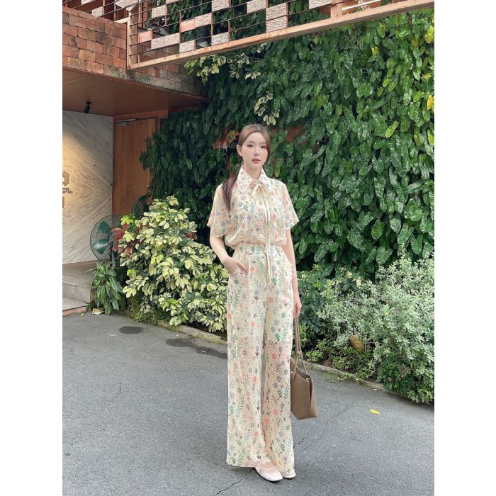 GARDEN SHIRT & PANTS CHIFFON SET-FLOWER