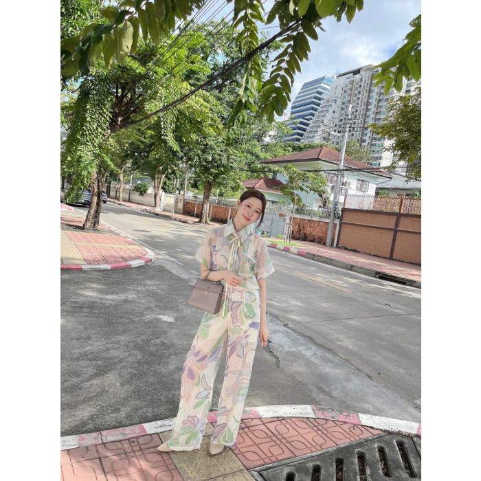 GARDEN SHIRT & PANTS CHIFFON SET-VIOLET