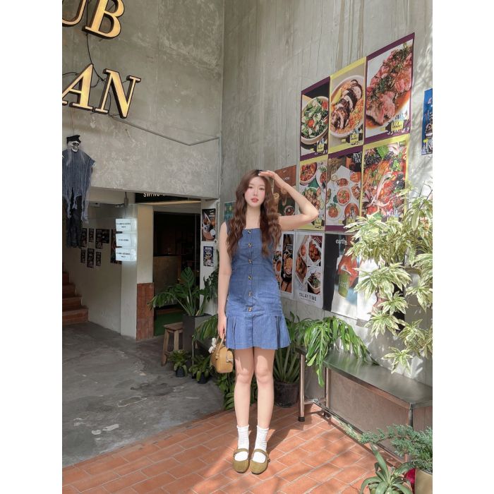 ANNA DENIM SLEEVELESS DRESS-NAVY-S