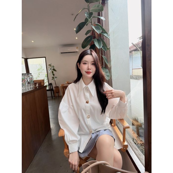 JEWELRY OVERSIZED SHIRT-WHITE