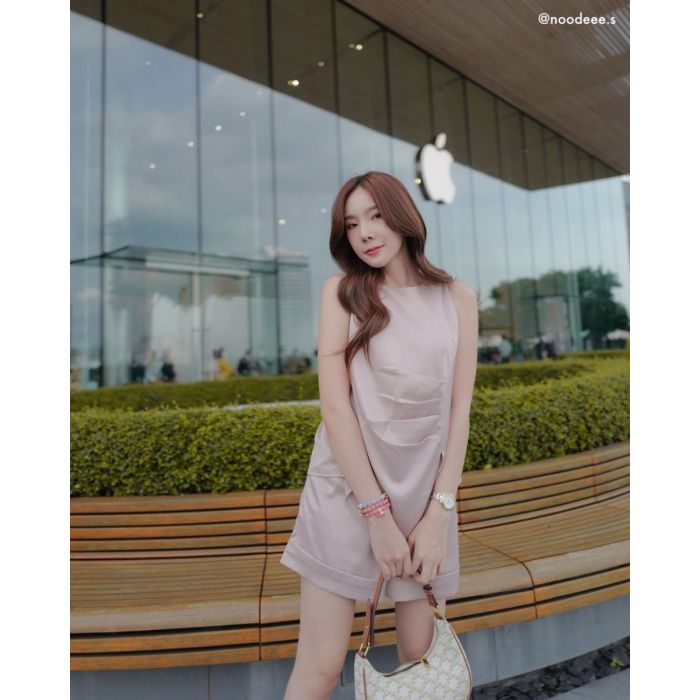 AUBREY DRAPED SATIN TOP & SHORTS SET-BEIGE