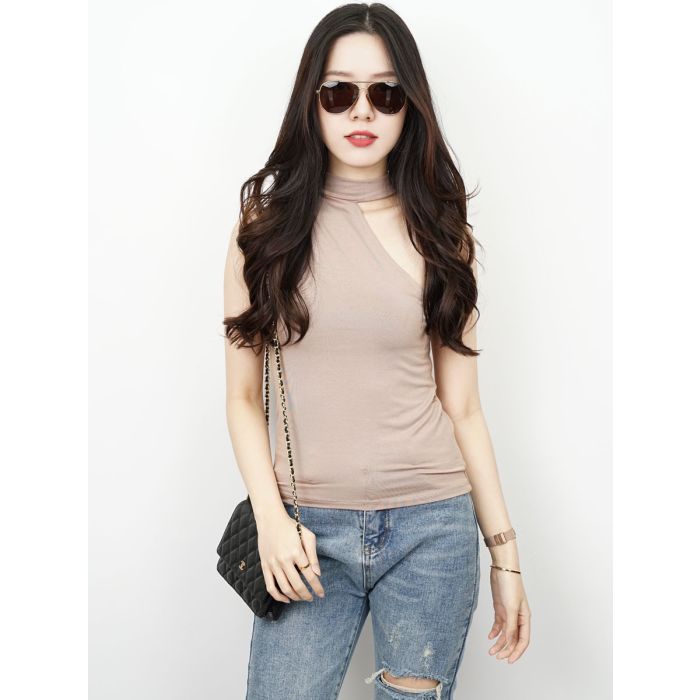 YARIN SLEEVELESS JERSEY TOP-TAUPE