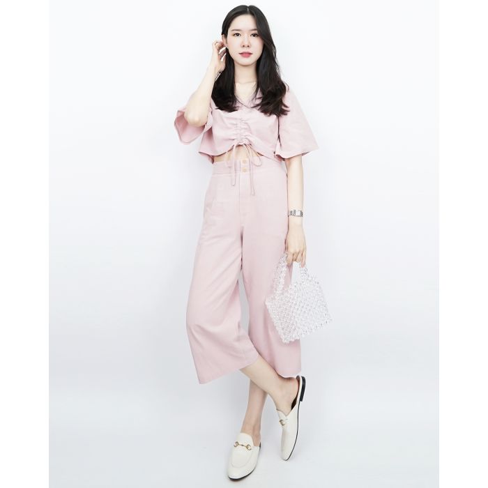 EASY HIGH WAISTED LINEN CULOTTES-PINK