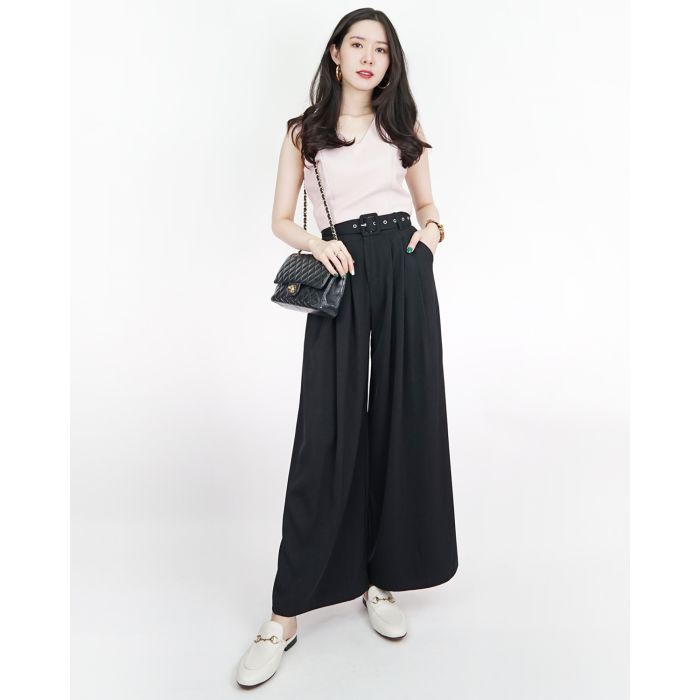 GRACE BELTED PALAZZO PANTS-BLACK-S