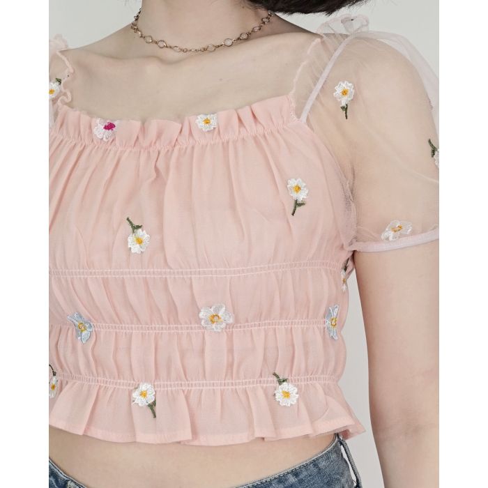 PRIMROSE SEE THROUGH CROP TOP-PEACH