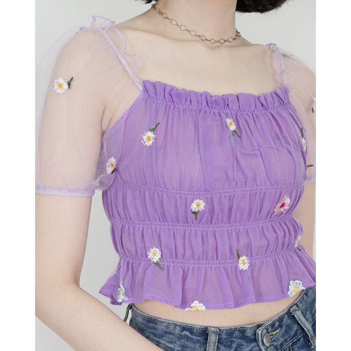 PRIMROSE SEE THROUGH CROP TOP-PURPLE