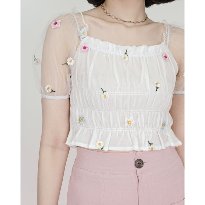 PRIMROSE SEE THROUGH CROP TOP-WHITE