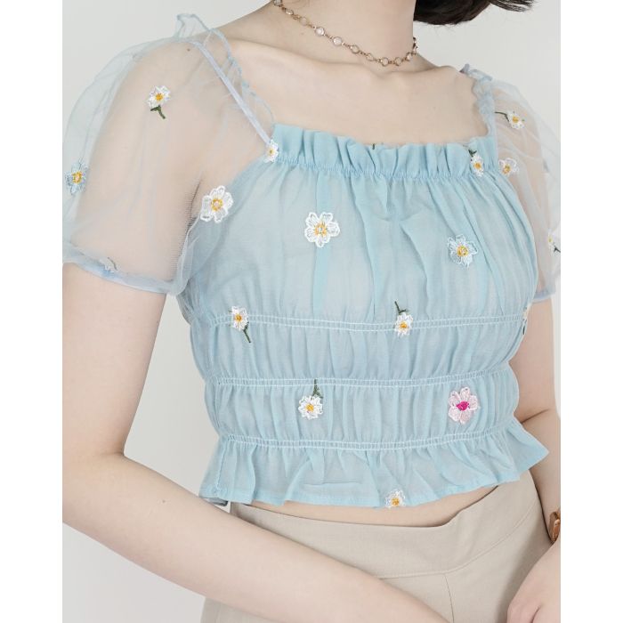 PRIMROSE SEE THROUGH CROP TOP-BLUE