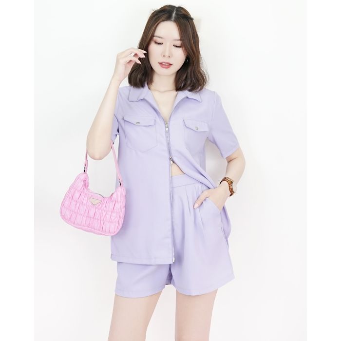SPECIAL OFFER * FRONT ZIPPER SAFARI TOP & SHORTS SET-LAVENDER
