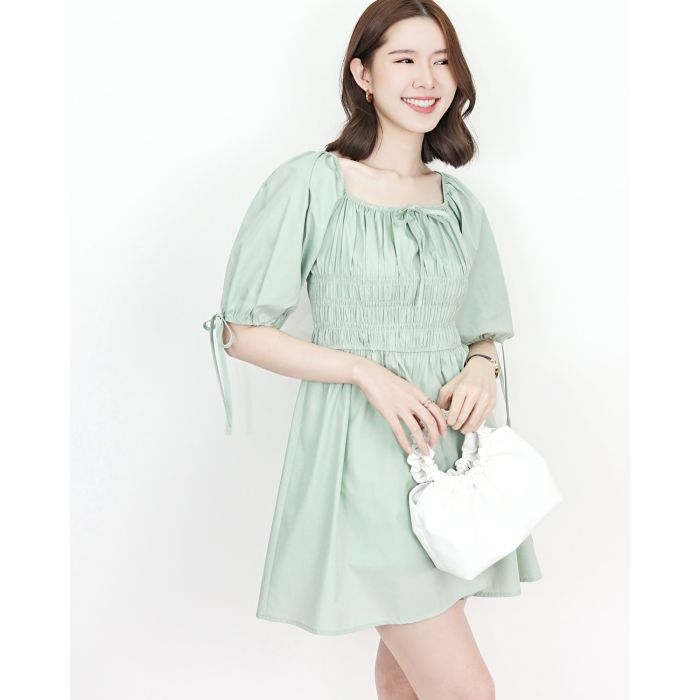 HAVANA BOW SMOCKED DRESS-CUCUMBER