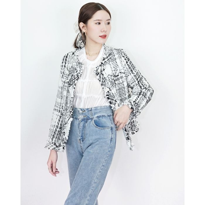 LAYLA CHECKED TWEED JACKET-WHITE