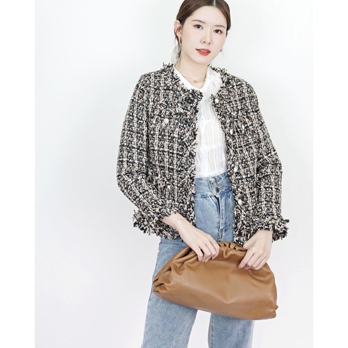 LAYLA CHECKED TWEED JACKET-BRONZE