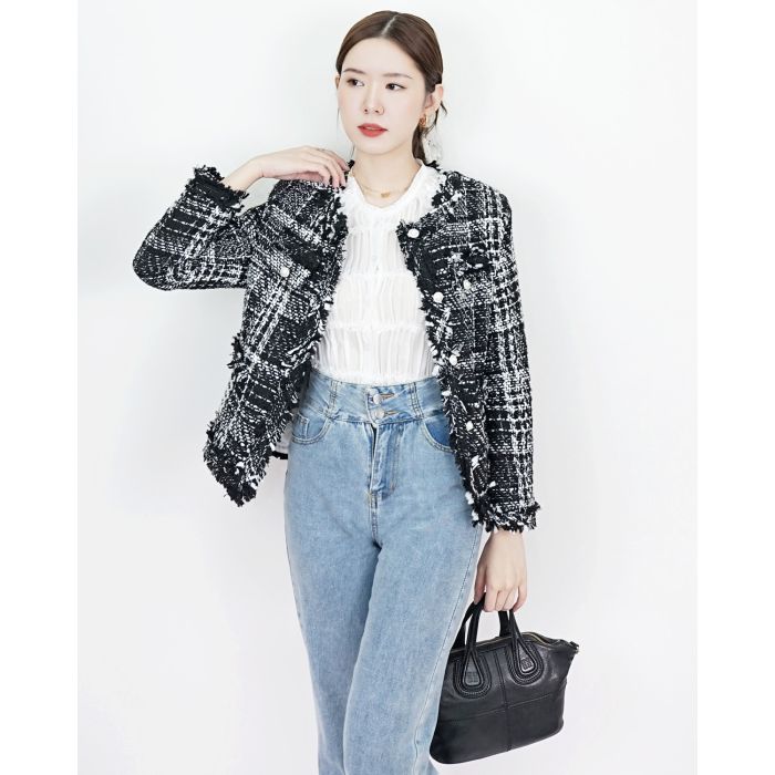 LAYLA CHECKED TWEED JACKET-BLACK