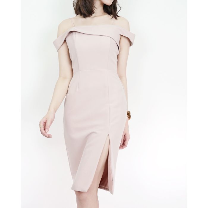 ADELINE CLASSY SHOULDER DRESS-NUDE-M