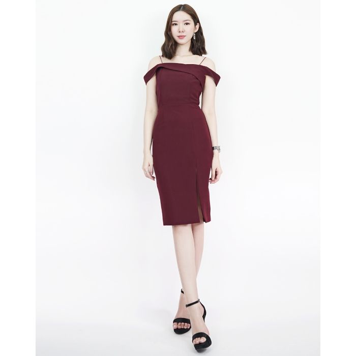 ADELINE CLASSY SHOULDER DRESS-BURGUNDY-S