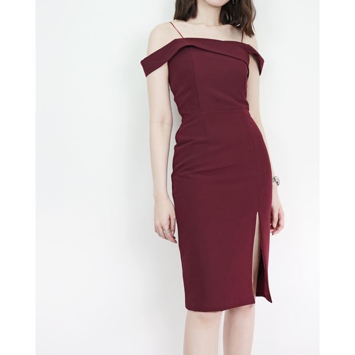 ADELINE CLASSY SHOULDER DRESS-BURGUNDY-L