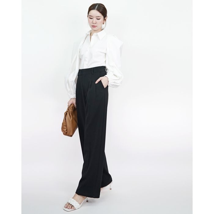 BASIC STRAIGHT PANTS-BLACK-S