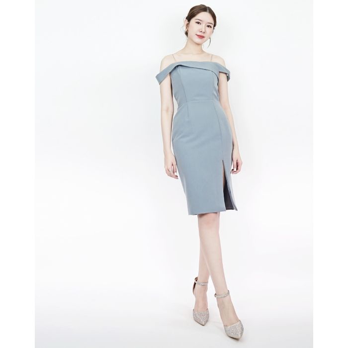 ADELINE CLASSY SHOULDER DRESS-GRAPHITE-S