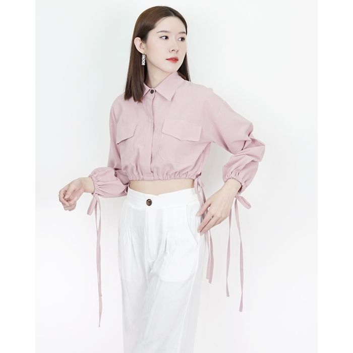 BONITA DRAWSTRING CROP TOP-PINK