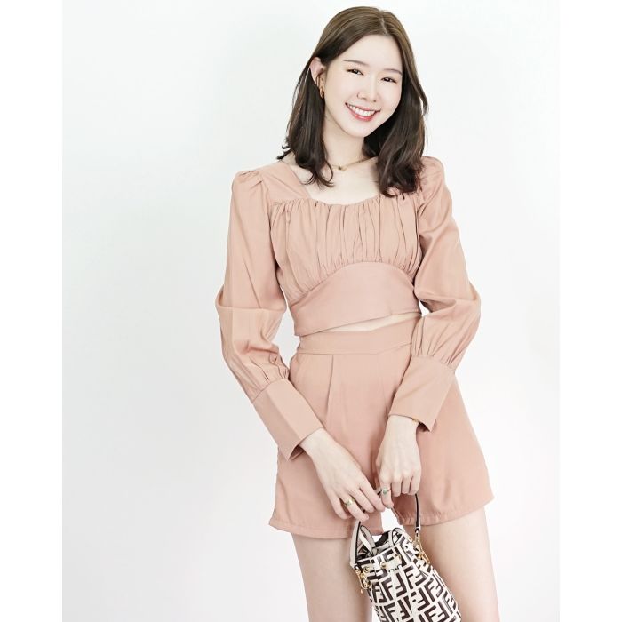 ELEMENT SMOCKED SATIN TOP & SHORTS SET-ROSY BROWN