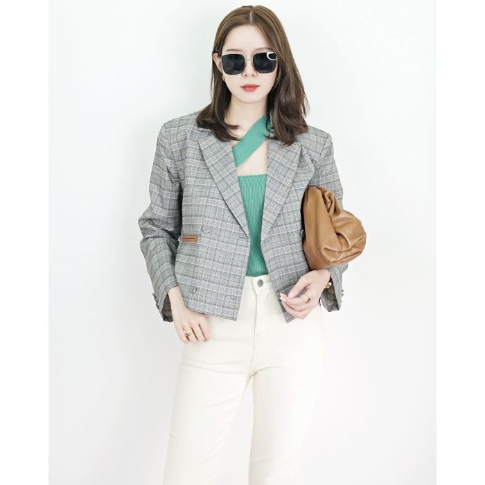 MEZZO PLAID OVERSIZED BLAZER-BROWN-M