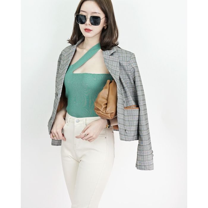 MEZZO PLAID OVERSIZED BLAZER-BROWN-L