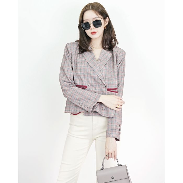 MEZZO PLAID OVERSIZED BLAZER-CARMINE-L