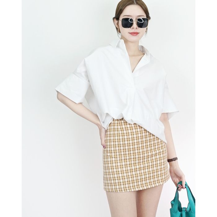 MINNIE TARTAN A-LINE SKIRT-MUSTARD-M