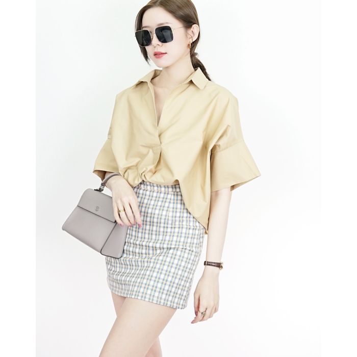 MINNIE TARTAN A-LINE SKIRT-YELLOW-S