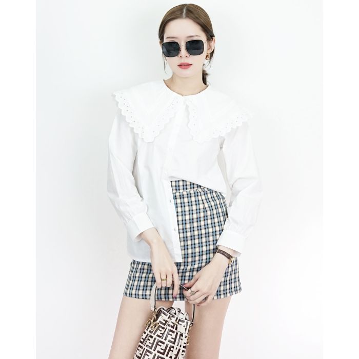MINNIE TARTAN A-LINE SKIRT-BLUE-S