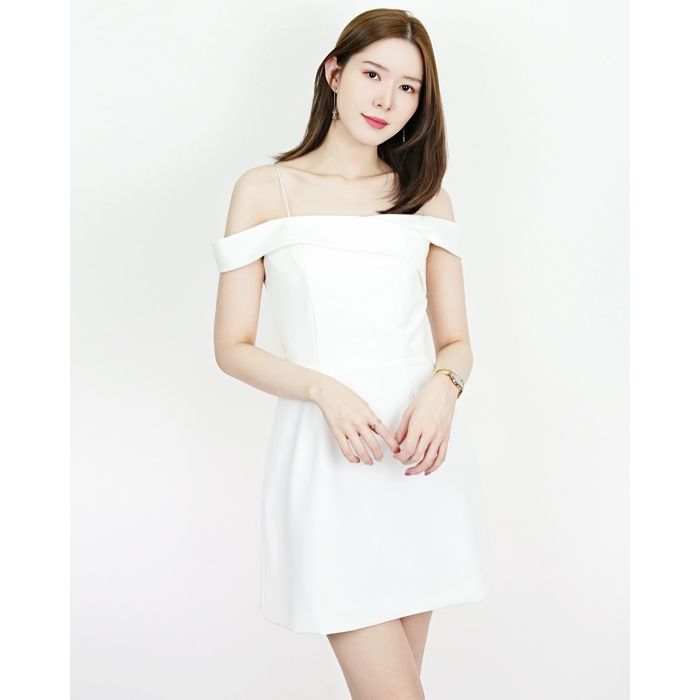SPECIAL OFFER * AVELINE CLASSY SHOULDER DRESS II-WHITE-S
