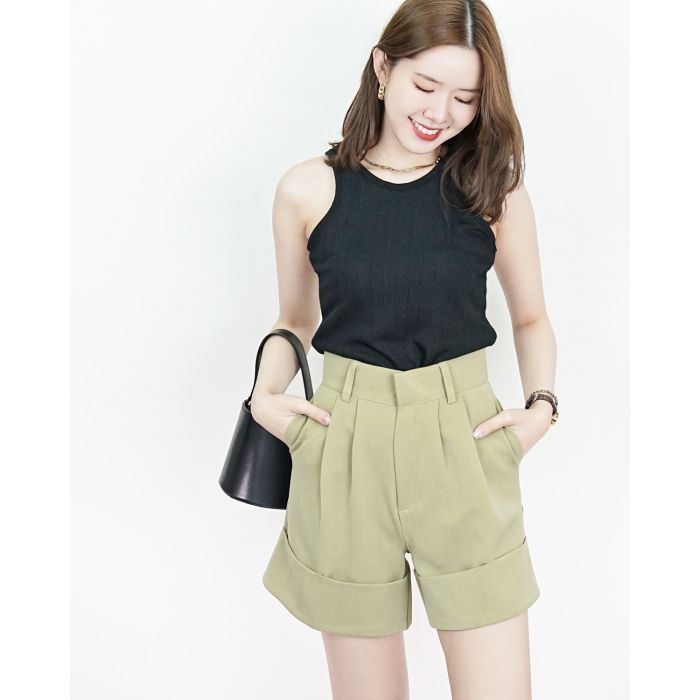WISDA HIGH WAISTED SHORTS-MATCHA-S