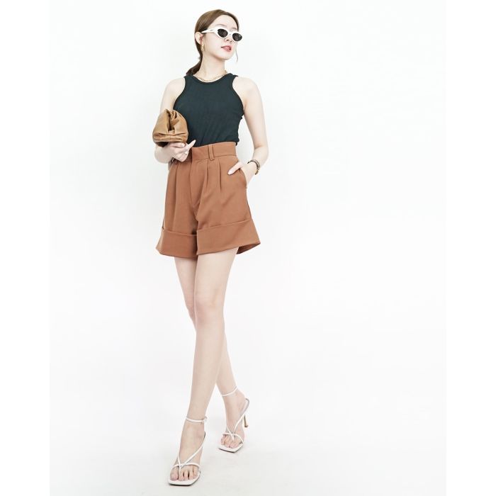WISDA HIGH WAISTED SHORTS-BROWN-L