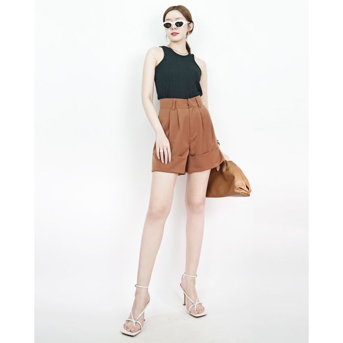 WISDA HIGH WAISTED SHORTS-BROWN-M