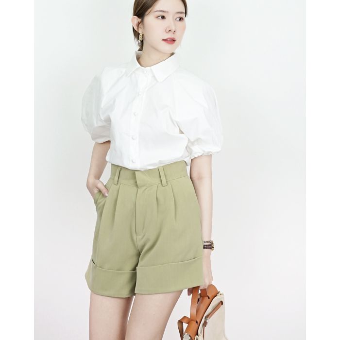 WISDA HIGH WAISTED SHORTS-MATCHA-L